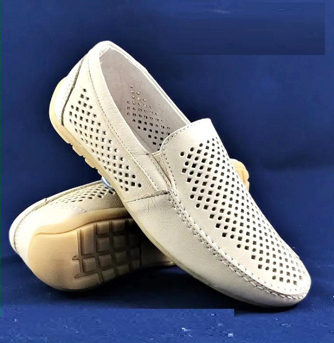 Літні мокасини Хлопчик Кросівки Підліток Сіточка Бежеві Шкіряні Туфлі (розміри: 31,32,33,34) - 8-1 Дніпро - фото 1