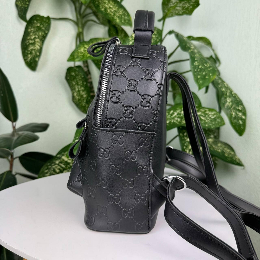 Жіночий міні рюкзак сумка стиль Gucci з тисненням чорний, маленький рюкзачок ( 28024 ) Харків - фото 3