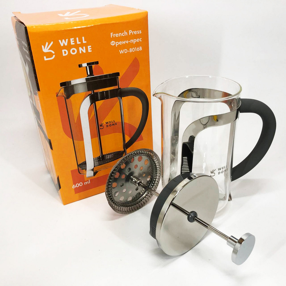 Френч-пресс для ароматного чая Well Done WD-8016B 600 мл, Заварник для чая с прессом QC-11 Львов - изображение 9