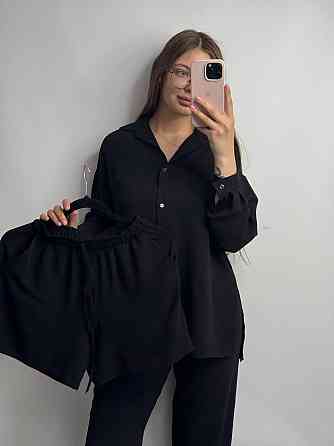 Костюм-тройка женский летний с шортами и брюками Черный XS-S Харьков