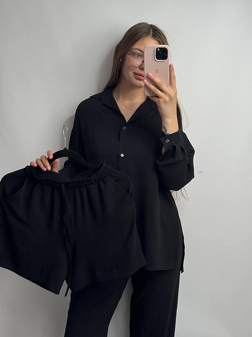 Костюм-тройка женский летний с шортами и брюками Черный XS-S Харьков - изображение 1