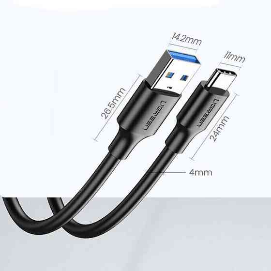 Кабель USB 3.0 AM-Type-C M, 2 м, 60W Nickel Plating Aluminum Braid Чорний, US184 UGREEN Вінниця