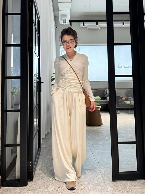 Женский стильный повседневный костюм двойка вискоза Молочный Одесса - изображение 1