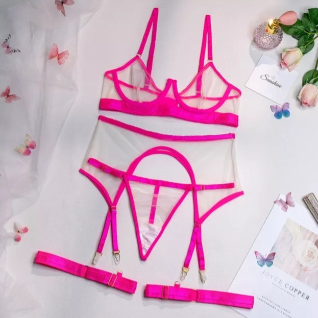 Комплект нижньої білизни прозорий S рожево-білий Київ - фото 3