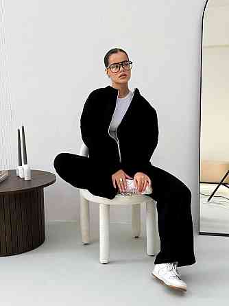 Женский теплый костюм-двойка с широкими штанами Черный 42/46 Харьков