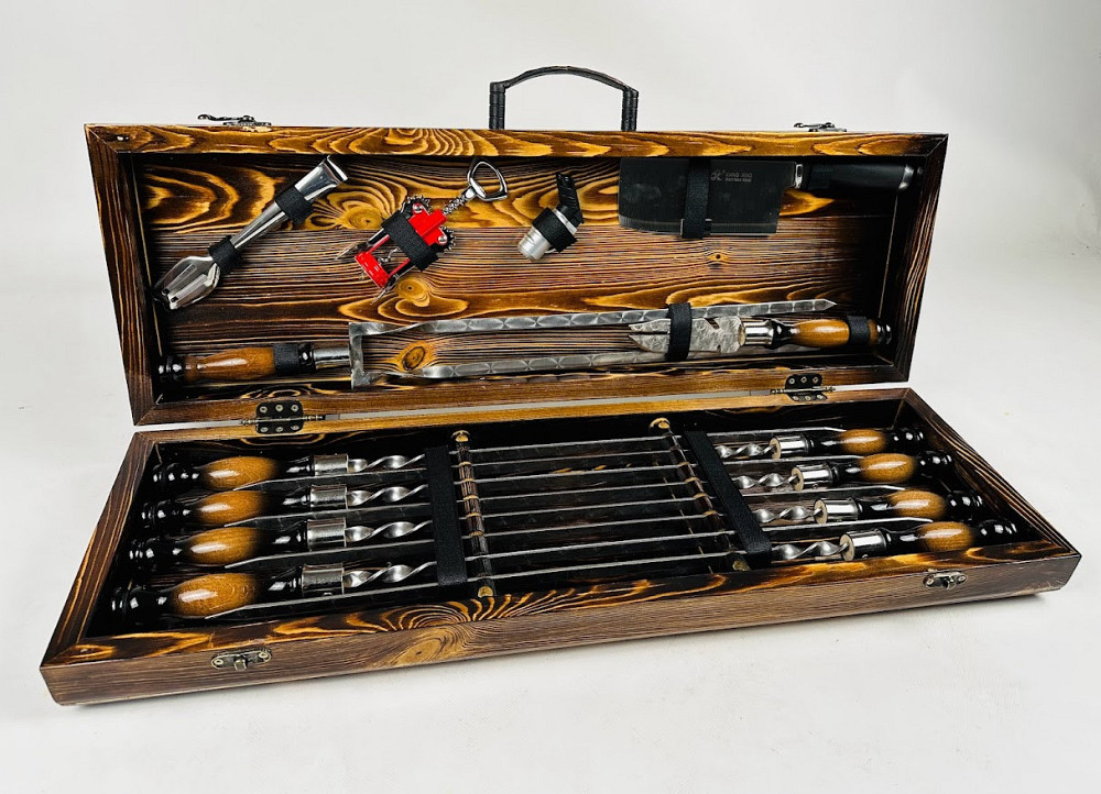 Подарунковий набір шампурів у дерев'яному кейсі ТРОФЕЙ LUX HAPPY DAYS Тернопіль - фото 1