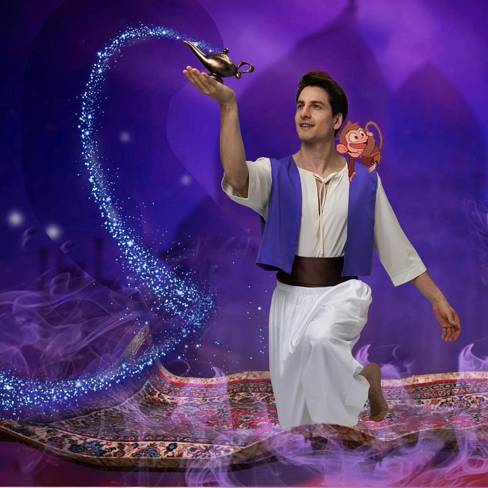 Костюм Аладдін Prince Ali біло-золотистий арабський жилет штани сорочка капелюх лампа карнавальний Київ - фото 3