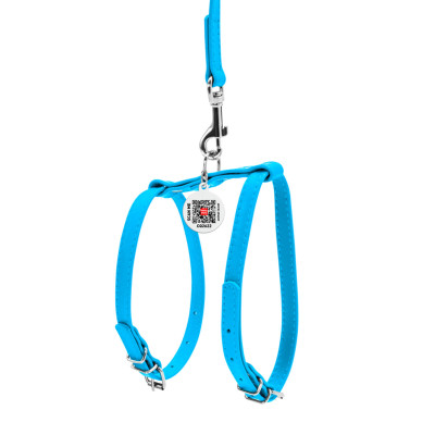 Шлея для собак WAUDOG Glamour з повідцем шкіряна Ш 9 мм А 20-30 см В 30-40 см блакитна (33992) Вінниця - фото 2
