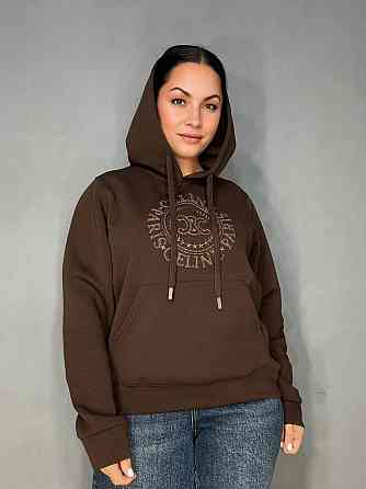 Худи женское A-N 30077 с капюшоном и ажурной вышивкой коричневое, коричневый, L Киев