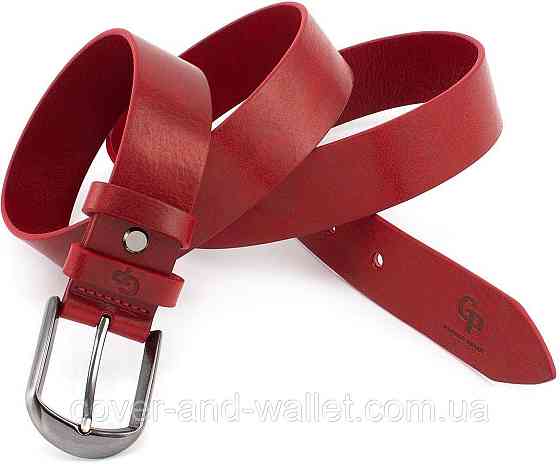 Классический ремень красного цвета из гладкой кожи 35мм PS Leather Киев