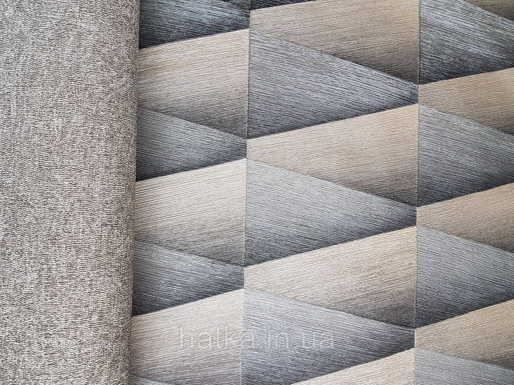 Шпалери вінілові на флізелін Rasch Composition 0,53х10 геометрія смуги чорні фігури коричневі металік 3д Київ - фото 2