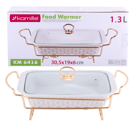 Марміт прямокутний 1,3л 30,5*19*6см кераміка скляна кришка + метал.підставка 6416 KAMILLE Житомир - изображение 1