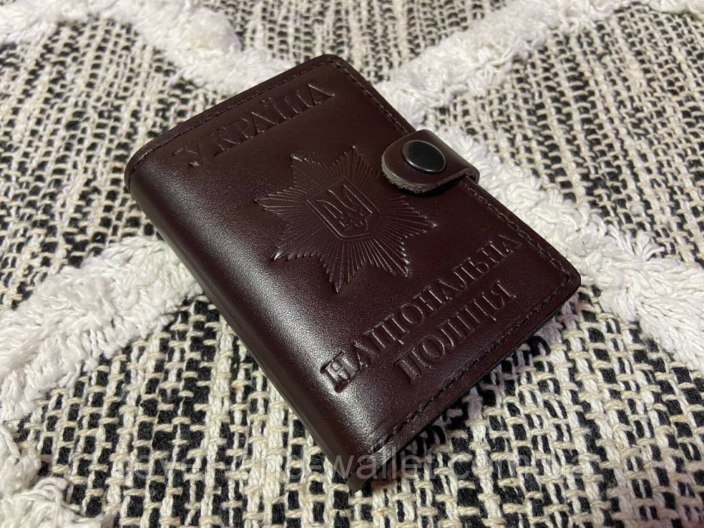 Обкладинка "Національна поліція" на кнопці під жетон із натуральної шкіри Київ - фото 1