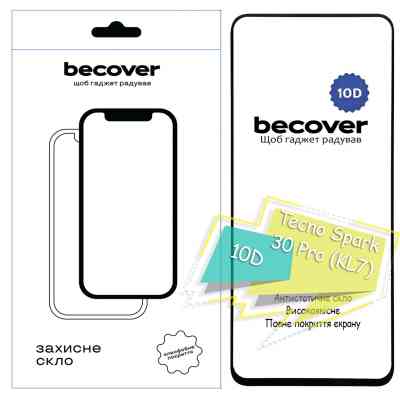 Стекло защитное BeCover Tecno Spark 30 Pro (KL7) 10D Black (713166) Винница