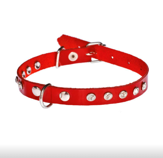 Нашийник 1812 10мм "Елегант" шкіра одинарний прикрашений стразами, Червоний Вінниця