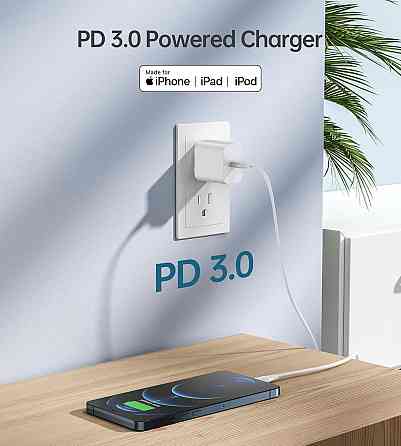 Адаптер USB-C 20W Білий для iPhone 17/16/15/14/13 iPad AirPods Samsung S25/S24/S23 Швидка PD QC3.0 мережевий зарядний адаптер на 2 Київ