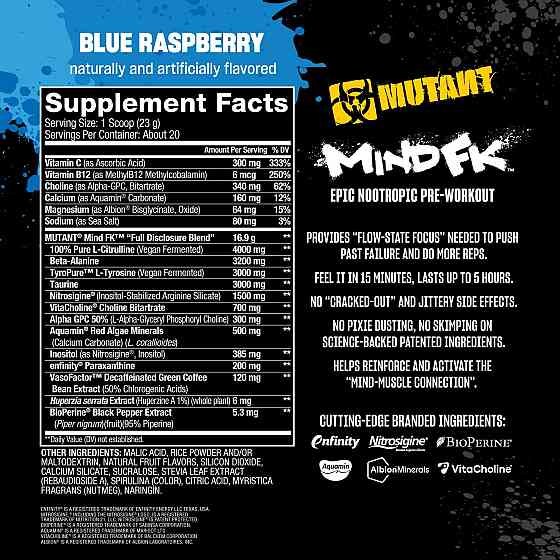 Предтренировочный комплекс Mutant Mind FK 460 г, Blue Raspberry Луцк