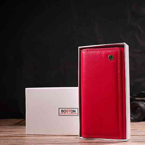 Яскравий гаманець для жінок з натуральної шкіри Рожевий (Boston) Київ