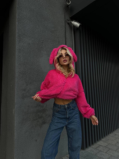 Жіноче плюшеве оверсайз худі з вушками на блискавці турецьке м'яке хутро Одеса - фото 8