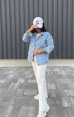 Джинсовая куртка женская оверсайз смайлики р 42-46 Харьков