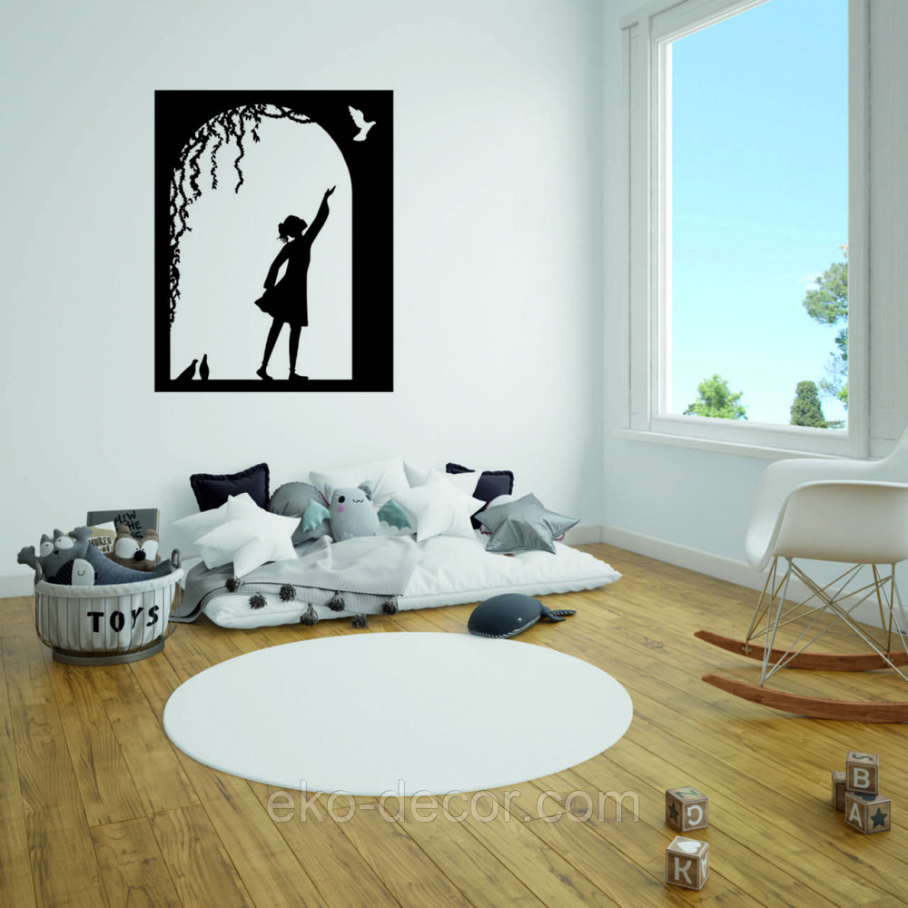 Декоративное настенное Панно «Девочка и голубь» Декор на стену 110*86 см, Черный Киев - изображение 2