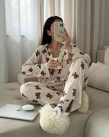 Жіноча легка піжама двійка з ведмедиками з софту Одеса