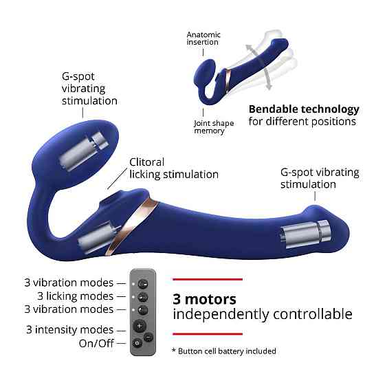 Безремневой вибрострапон с вакуумной стимуляцией Strap-On-Me MULTI ORGASM Blue L, регулируемый Sex Aura Киев
