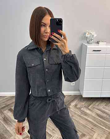 Женский стильный базовый костюм двойка из микровельвета Графит, 46/48 Одесса