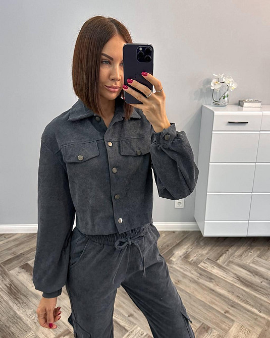 Жіночий стильний базовий костюм з мікровельвету Графіт, 46/48 Одеса - фото 3