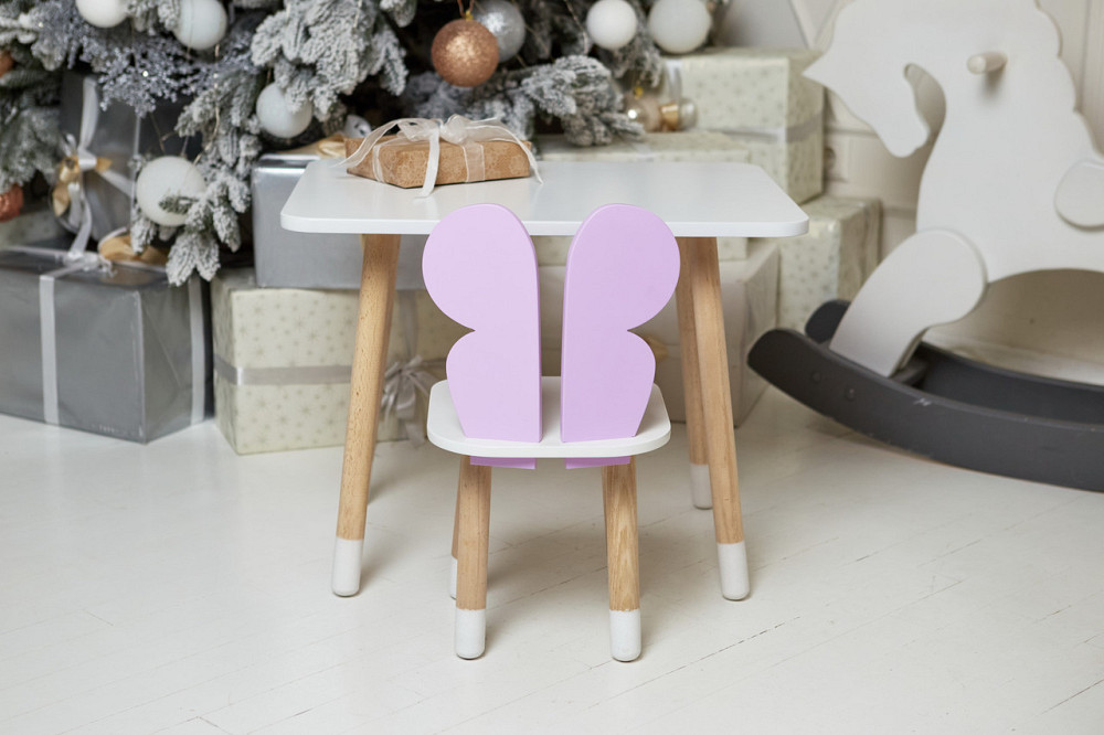Дитячий  білий прямокутний стіл та стільчик  фіолетовий метелик з білим сидінням. Дитячий  білий столик Київ - фото 7