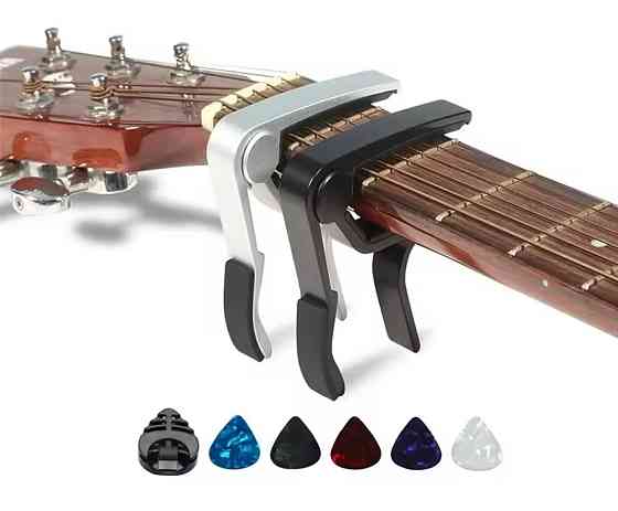 Гітарний капо для акустичних та електрогітар 5 медіаторів 1 тримач 8 см сірий Київ