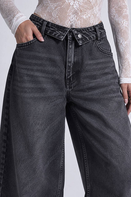 Джинсы женские It’s Basic 4545-2W6-1 straight fit baggy широкие с отвернутым поясом черные, черный, 40, 40, 86 см, 112 см Киев - изображение 3