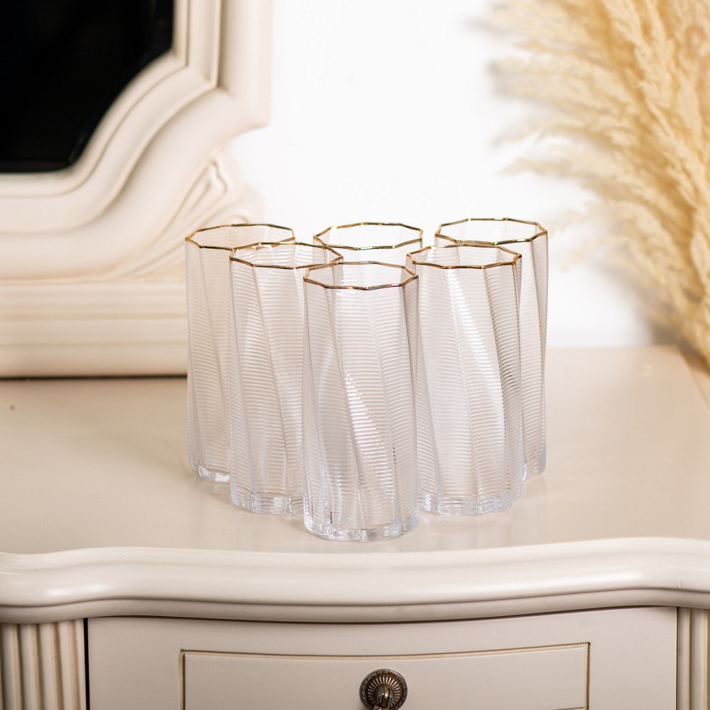Yiwu Набір склянок 6 шт по 450 мл із золотим обідком HP-16-18 Коломия - фото 3