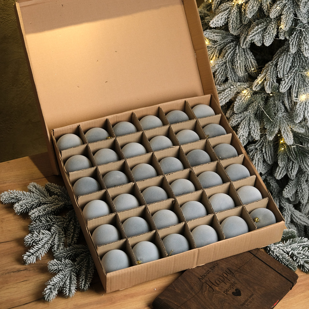 Набор новогодних игрушек на елку «Бархат» 18 шт D-8 см Серый елочные игрушки шарики украшения для елки Киев - изображение 3