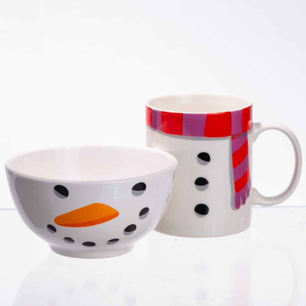 Набір порцелянова чашка з піалою Snowman 350 (мл) чашка на подарунок новорічна для чаю та кави CR-1-49 Київ - фото 3