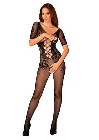 Сітчастий бодістокінг з квітковим малюнком Obsessive Bodystocking F238 S/M/L, black, з доступом, імі Sex Aura Київ