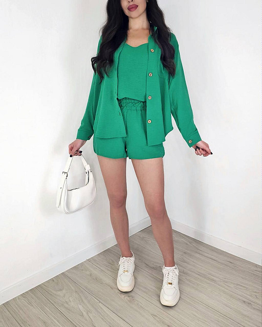 Жіночий легкий костюм-трійка: сорочка, майка та шорти креп жатка Трава, 44/46 Одеса - фото 5