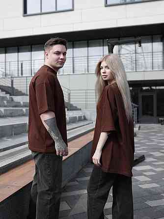 Парні футболки оверсайз(oversize) для чоловіка і дружини, для закоханих пар SANE коричневі Одеса