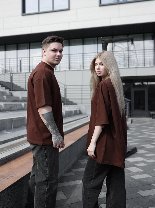 Парні футболки оверсайз(oversize) для чоловіка і дружини, для закоханих пар SANE коричневі Одеса - фото 3