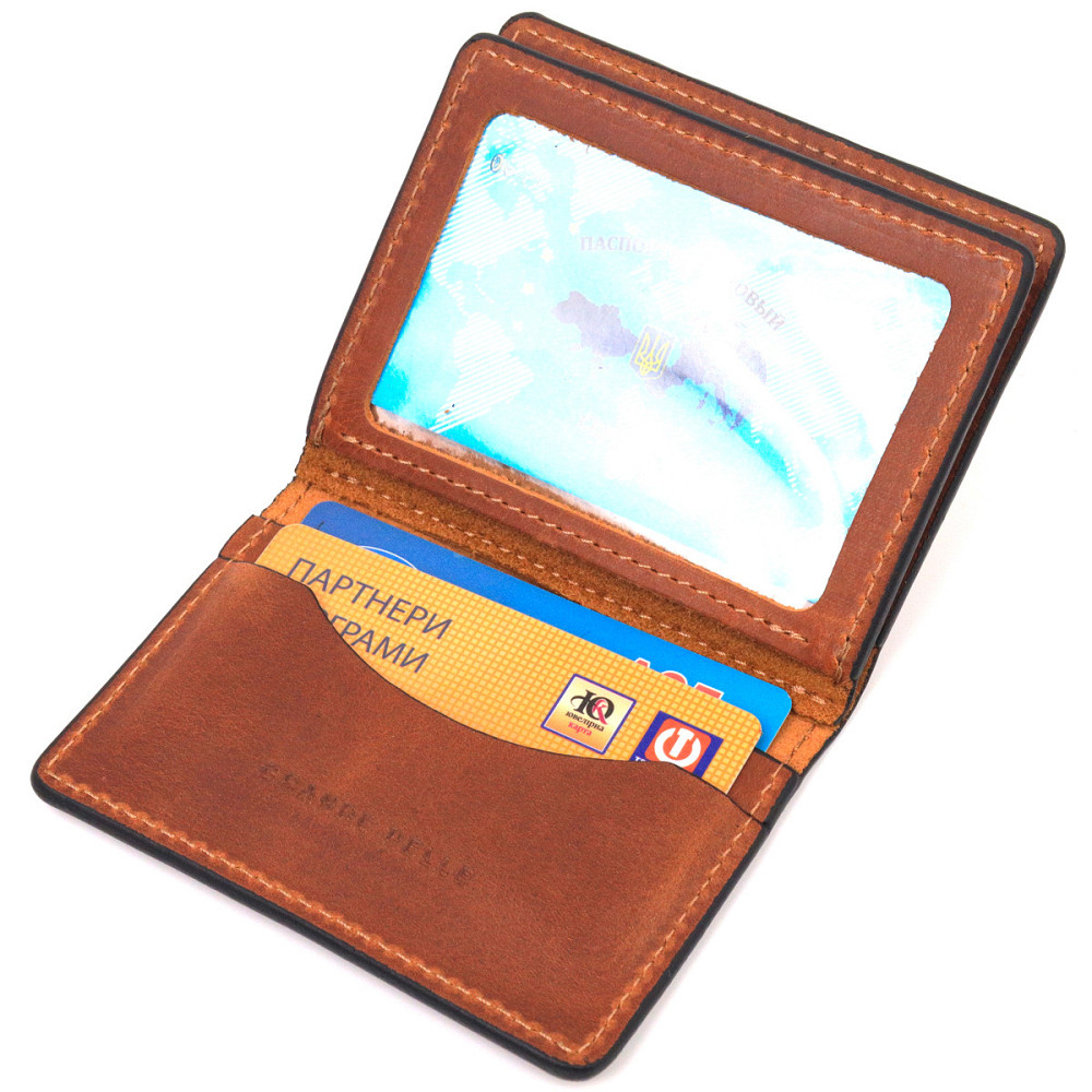 Практична обкладинка на автодокументи у вінтажній шкірі Серце GRANDE PELLE 16711 Світло-коричнева Київ - фото 6