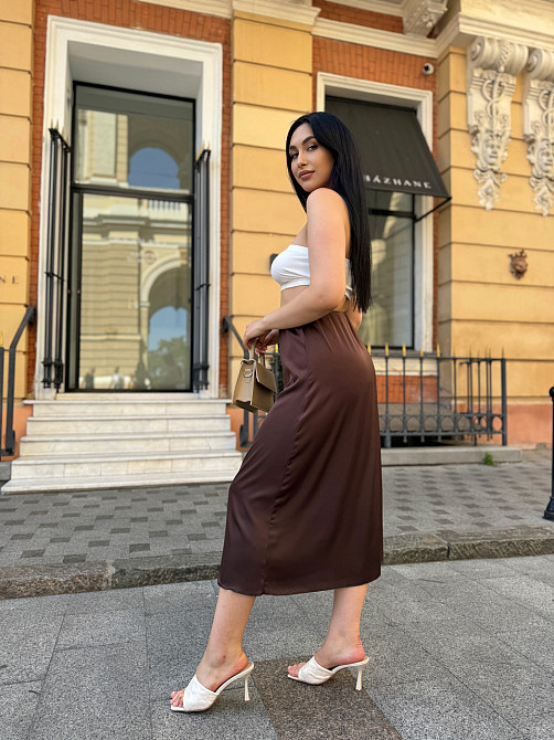 Жіноча шовкова спідниця Silk 50-52, Шоколадний Київ - фото 2