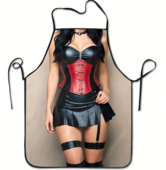 Фартух з приколом для жінок – дівчина в шкіряному платті 72 на 53 см різнобарвний Київ - фото 1