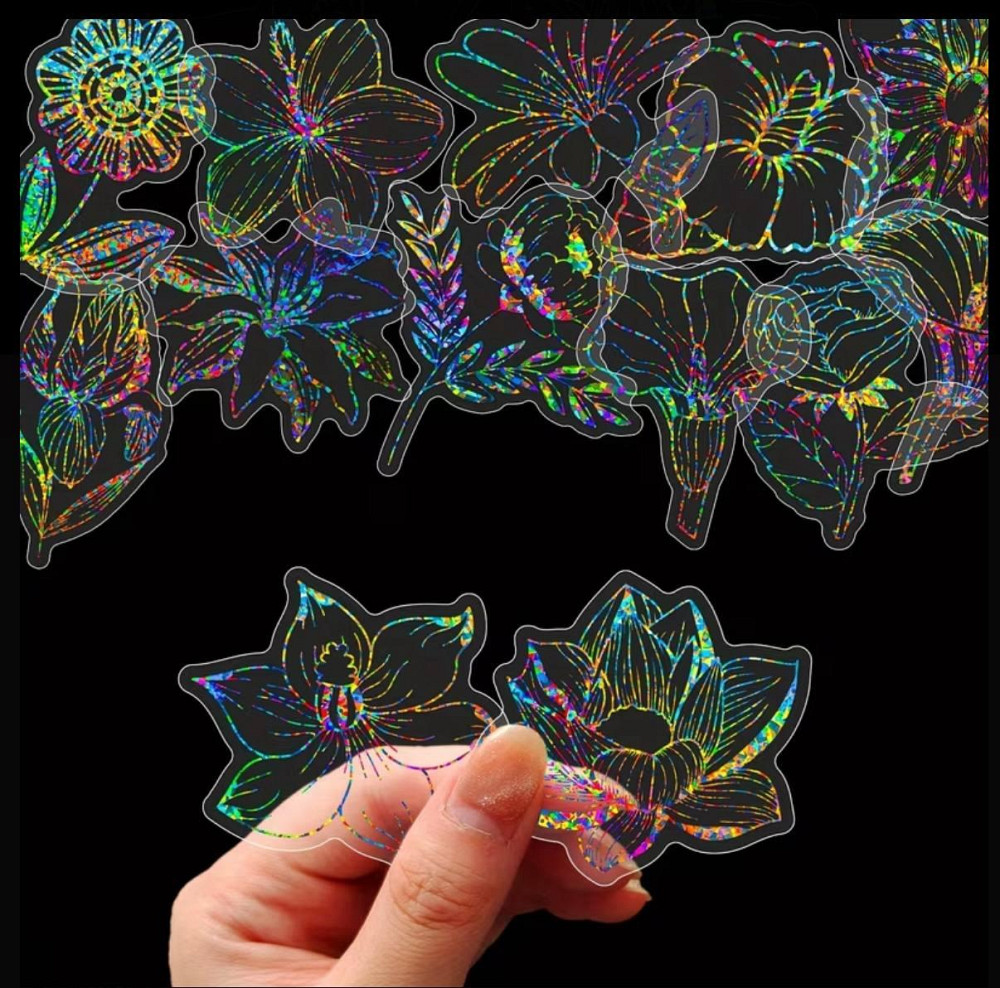 Набір голографічних наклейок 50 шт квіти та листя для декору Київ - фото 1