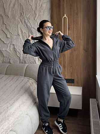 Женский теплый повседневный комбинезон с капюшоном турецкий флис Графит, 46/48 Одесса