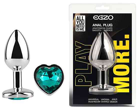 Анальна пробка з кристалом EGZO - Silver Heart Plug Marine size S Sex Aura Київ