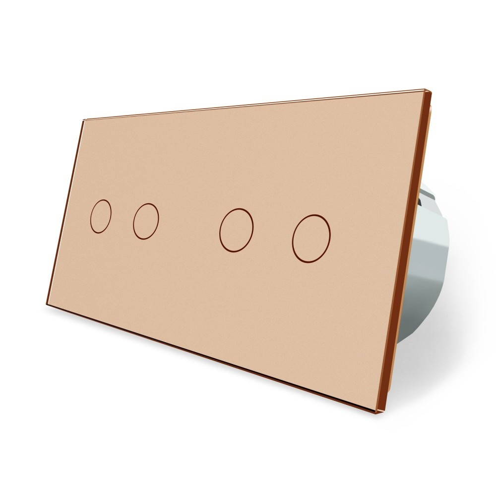 Розумний сенсорний прохідний/перехресний вимикач 4 сенсора (2-2) Livolo золотий скло (VL-C702SZ/C702SZ-13) Коломия - фото 1