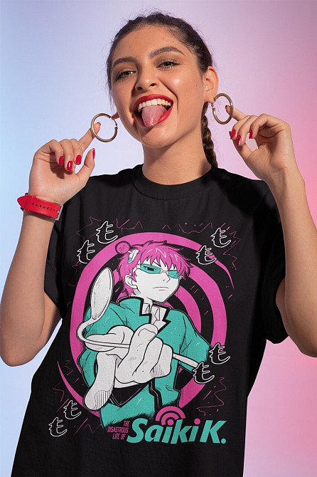 Футболка з аніме принтом Кусуо Саікі Саікі К оверсайз (S/M/L) Чорний AnimeJ0289 Дніпро - фото 1