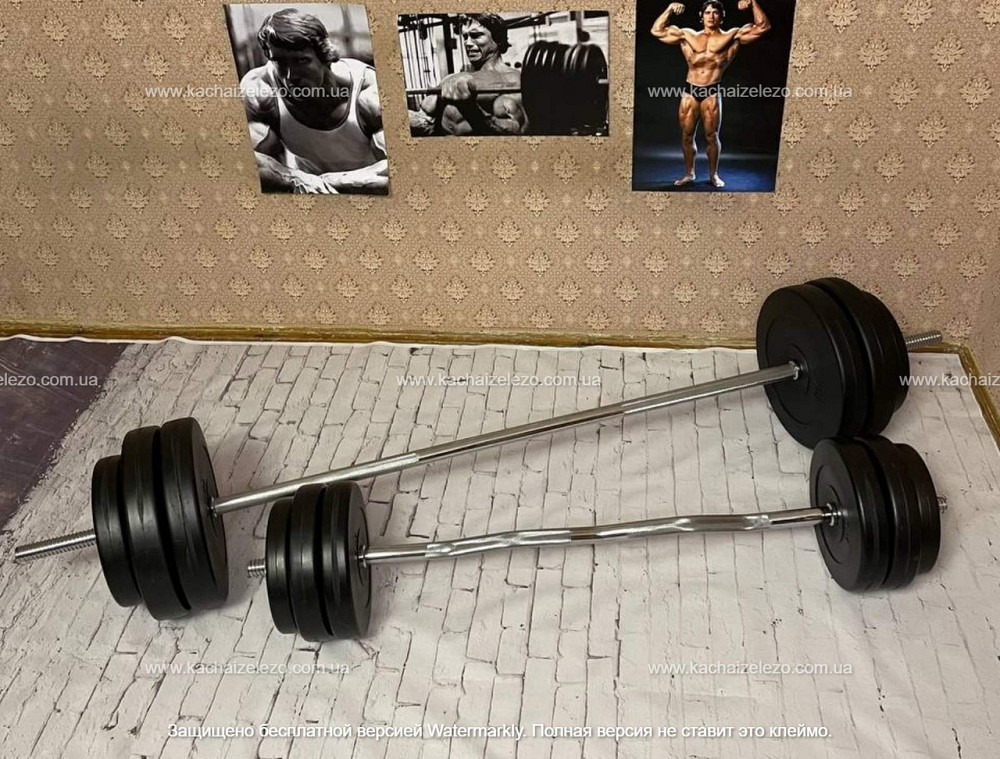 Штанга наборная + W-образный гриф с гантелями 107 кг Гантели, гири, штанги и диски ударостойкий пластик Киев - изображение 7