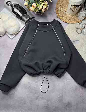 Жіночий стильний теплий об'ємний світшот турецька тринитка на флісі Графіт Одеса