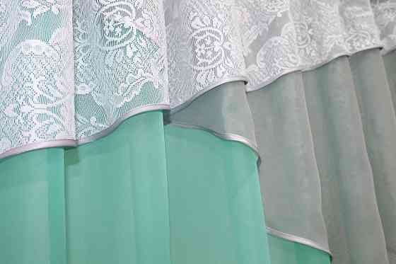 Кухонная занавеска (290х165см) цвет бирюзовый с серым 00к 59-556 Киев